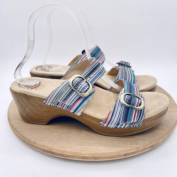 Dansko Sophie Sandals Womsns 9 40 Blue Leather Double Strap Slides Peep - Picture 7 of 12